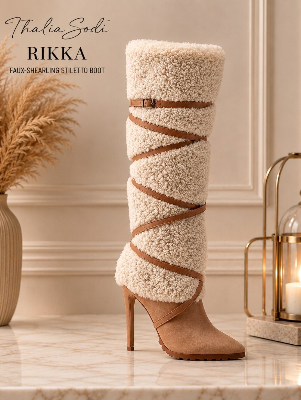 Thalia Sodi Rikka Faux-Shearling Stiletto Boots